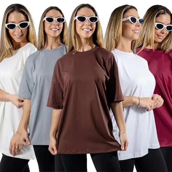 Kit 5 Camiseta Algodão Oversized Básica Treino Streetwear Feminina Original Mais Barata com Qualidade