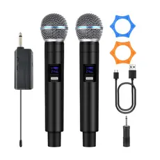 Microfone Sem Fio Recarregável Dual Handheld Karaoke para Festa, Casamento e Church Recarregável