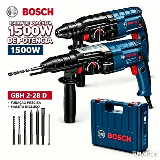 Martelete Rotativo Bosch GBH 2-28D 1500W 3.2J Profissional SDS Plus caixa de ferramentas completa