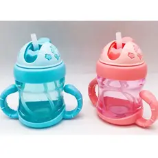 Copo de treinamento para bebê com tampa de silicone e canudo + alça de plástico