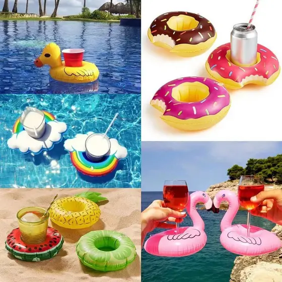Kits5/10/15/20Porta Copo Lata Boia Inflável Para Piscina Praia Diversas Variações