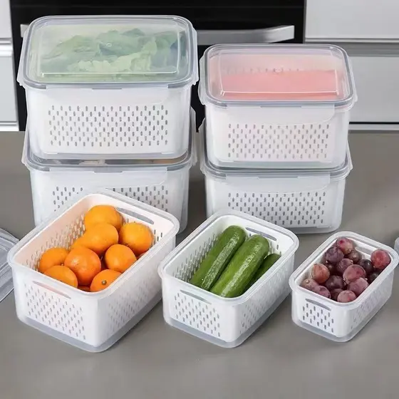 Kit6 Recipientes para separar e conservar frutas e verduras, próprios para geladeira e micro-ondas.