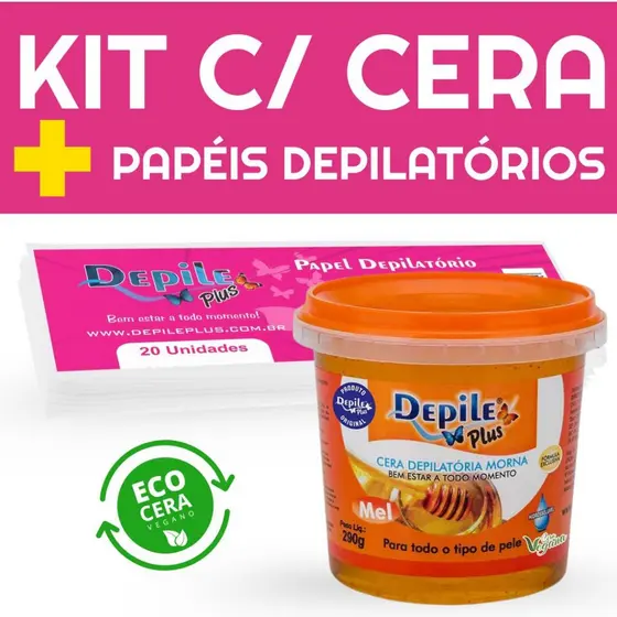 Kit Cera Depilatoria Hidrossoluvel 290g + Papel Depilatorio 20 Unidades