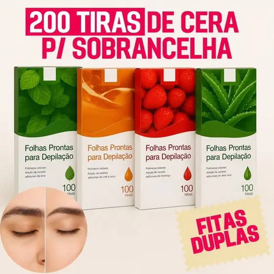Kit 200 Tiras de Cera para Design de Sobrancelhas Buço - Profissional (Duplas)