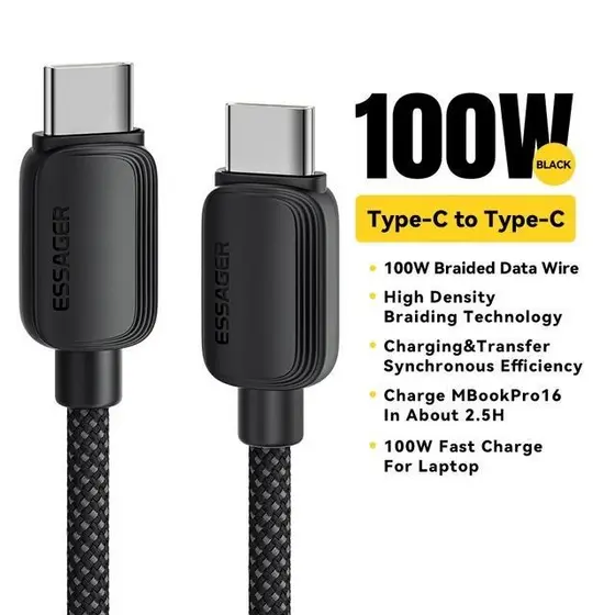 Cabo Turbo Power 100w 5a 20v Usb-c Essager Color 1metro