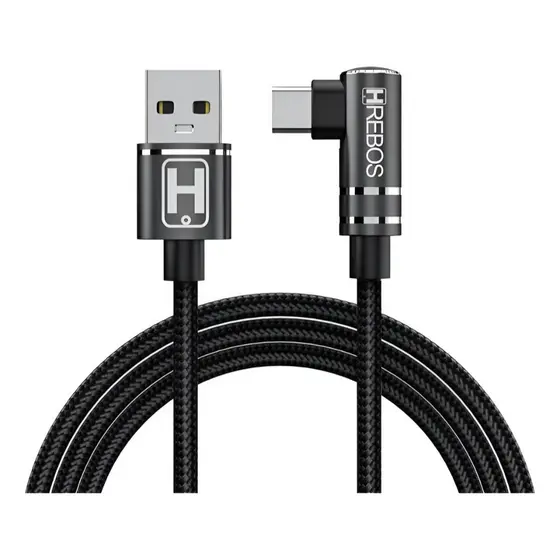 Cabo 3.a Usb-a Para Tipo-c 90 Graus Trançado Em L Hrebos