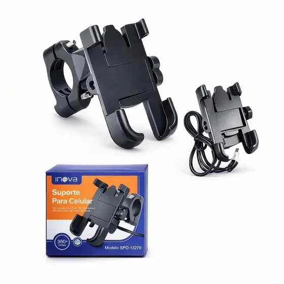 Suporte de Celular Para Moto Com Carregador - Ajustável e Reforçado Entrada USB-A