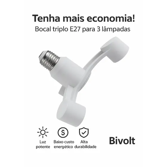 Adaptador de Lâmpadas 3 em 1 Bocal E27 Soquete Multiplicador Triplo Fácil Instalação