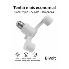 Adaptador de Lâmpadas 3 em 1 Bocal E27 Soquete Multiplicador Triplo Fácil Instalação
