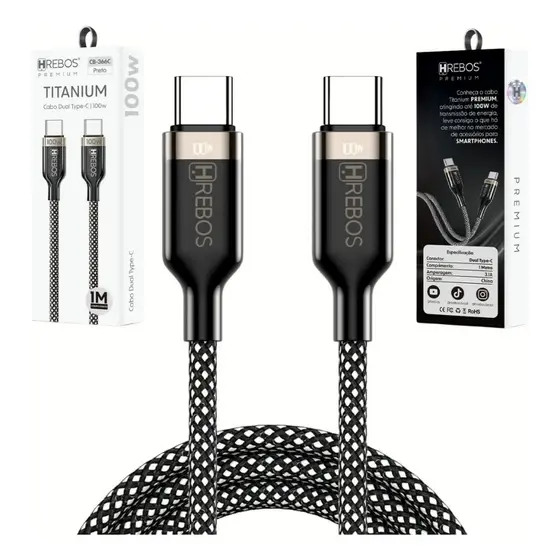 Cabo 100w Dados e Carregamento Titanium Usb-c / 100w Metal Waves 1 Metro Hrebos