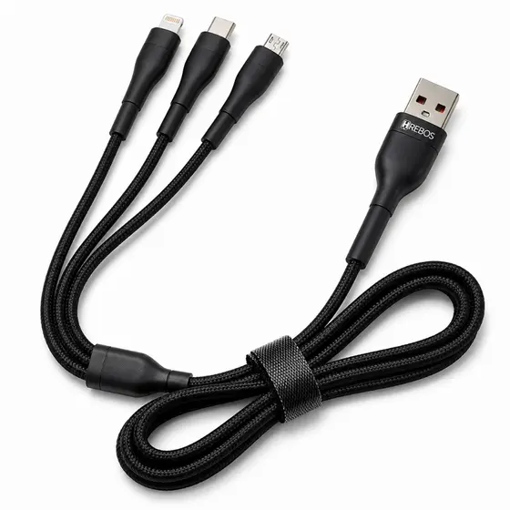 Cabo 3.1A Usb 3 Em 1 Para Lightning/ Micro Usb V8/ Tipo C Nylon Trançado Hrebos