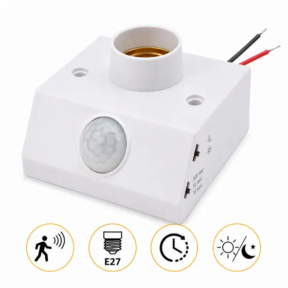 Sensor De Presença PIR E27 Bivolt Ajustável Detector De Movimento Infravermelho Para Lâmpada