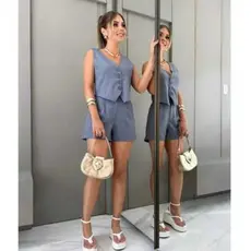 conjunto social feminina alfaiataria short e colete