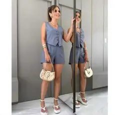 conjunto feminino alfaiataria social short e colete