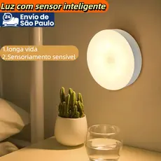 Luminária de Noite USB Recarregável com Sensor de Movimento, Lâmpada LED Duas cores Luz Quente Frio