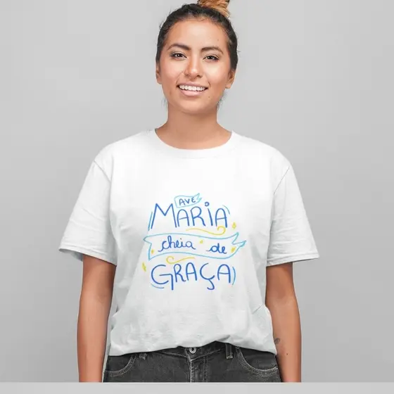 camiseta unissex camiseta feminina camiseta 100% algodão camiseta AVE MARIA camiseta catolica