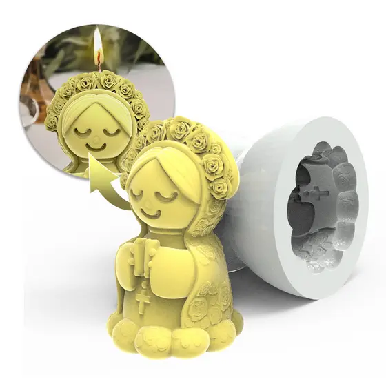 Forma de Silicone Artesanal Nossa Senhora com Terço Religioso fazer Vela Artesanal Artesanato