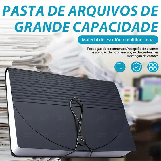 Pasta Organizadora Arquivos Sanfonada Expansível Divisórias Folha A4 Documentos 24 Com Abas