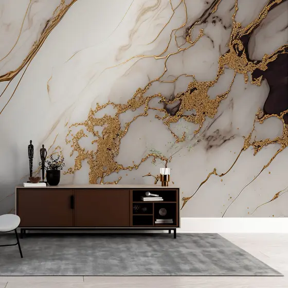 Papel de Parede Mármore Studio Decor  Branco com Veios Cobre Adesivo Decorativo Elegante