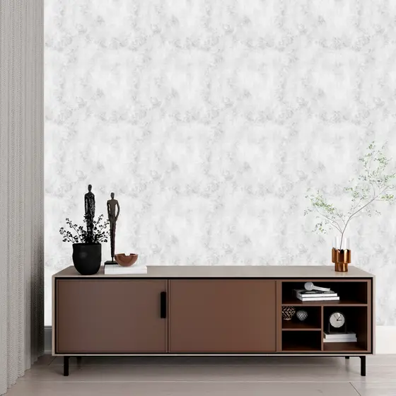 Papel de Parede Linha Studio Decor Adesivo Cimento Queimado Branco e Cinza 3m x 0,50cm Lavável e Moderno