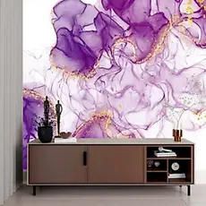 Papel de Parede Adesivo Premium Design Abstrato Roxo com Detalhes Dourados