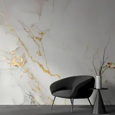 Papel de Parede 3D Mármore Linha Studio Decor Branco c/ Veios Dourados Autocolante 1m x 50cm Sala Quarto