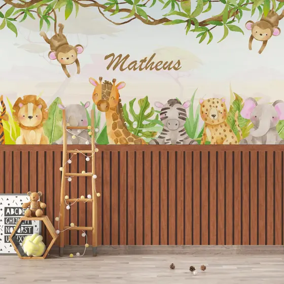 Papel de Parede Mural Safari Infantil 1x1m Personalizado com Nome | Variações