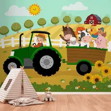 Papel De Parede Infantil Linha Studio Decor Mural Fazenda Alegre Animais Coloridos Quartos Decorados