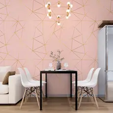 Papel de Parede Autoadesivo Zara Rosa- Autocolante  Cinza Dourado Geométrico
