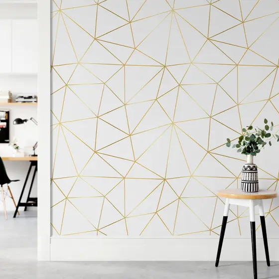 Papel de Parede Autoadesivo Zara Branco- Autocolante  Cinza Dourado Geométrico.