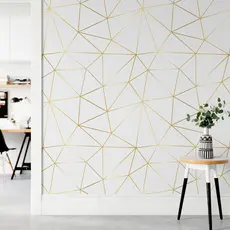 Papel de Parede Autoadesivo Zara Branco- Autocolante  Cinza Dourado Geométrico.