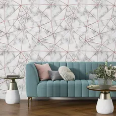 Papel de Parede Autoadesivo Zara Branco e Cinza Marmorizado com Veias Rosé Geométrico
