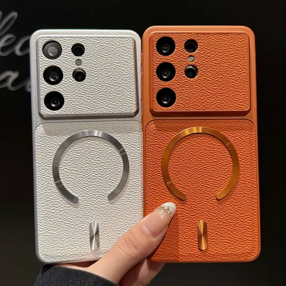 Capa De Couro Luxuosa Com Carregamento Por Indução Magnética Para Samsung Galaxy S24 S25 S26 Ultra Plus S25FE