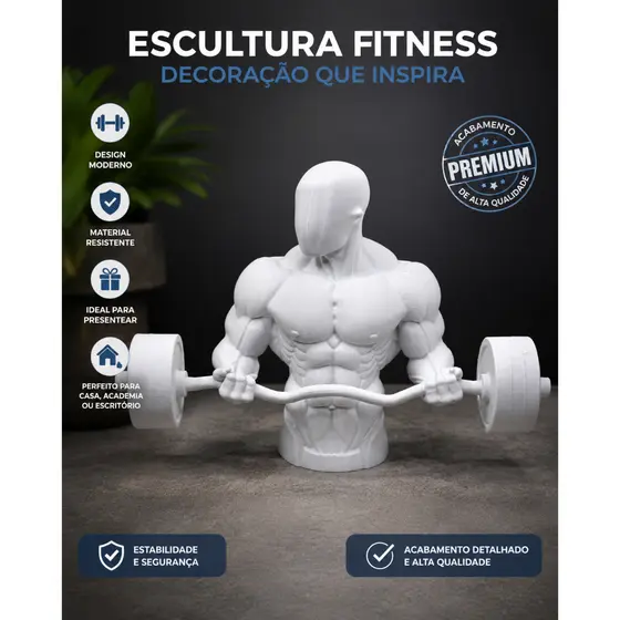 Estátua Academia Musculação Decorativa Decoração Fitness Personal Trainer Bodybluider