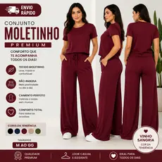 CONJUNTO FEMININO MOLETINHO PREMIUM CALÇA PANTALONA E BLUSA PRONTA ENTREGA