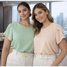 kit Blusa Feminina Manga Curta Lisa Elegante Ótimo Caimento Pronta Entrega