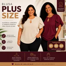 Kit 2 Blusas Femininas Plus Size Elegantes Manga Flare Casual Conforto Moda Feminina G1 G2 G3
