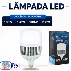 Lâmpada Led Bulbo 100W/150W/200W/250W Alta Potência 6500k E27 E40 127/220v