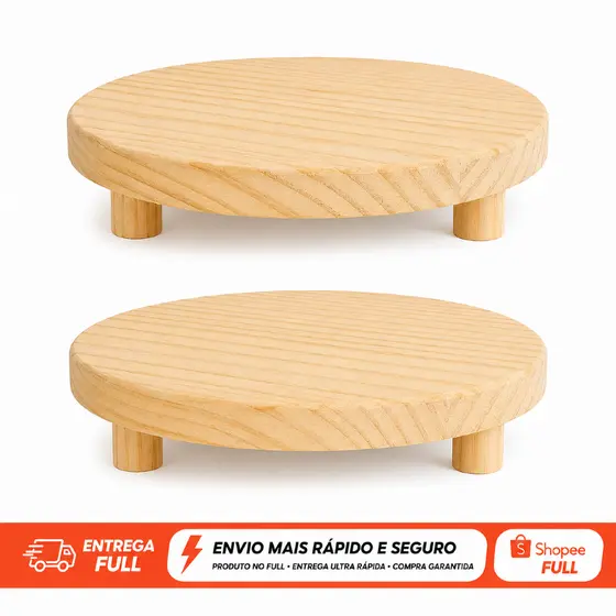 Tábua Redonda De Madeira Pinus 25cm CX com 2  Petisqueira Frios Boleira Decoração páscoa