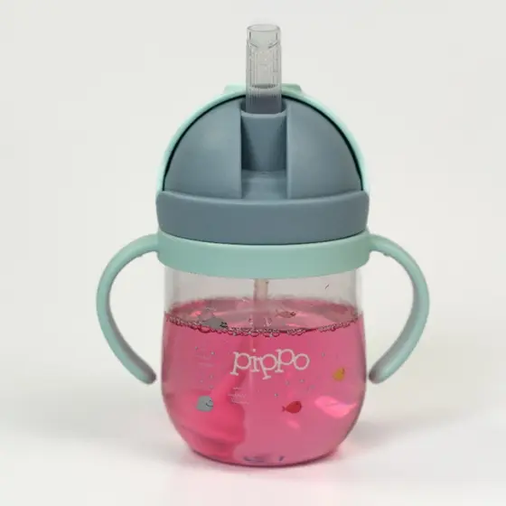 Copo de Treinamento Transição Bebe Infantil 250ml c/ Alça, Canudo Antivazamento Beber Deitado s/ BPA