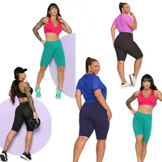 kit 5 Bermuda Ciclista Suplex Feminina Fitnes Academia Lisa Plus Size  Básica Dança Pilates Caminhada Passeio