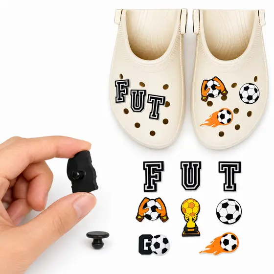 PIN BOTON BROCHE ENFEITE PARA CROC CALÇADO FUTEBOL BOLA TROFEU GOL KIT COM 8 PINS SORTIDOS