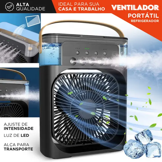 Mini Ar Condicionado Climatizador, Umidificador e Ventilador USB com LED Portátil e Silencioso | Av