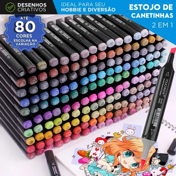 Canetas Marcadoras Ponta Dupla Touch 120 Cores com Estojo Profissional para Desenho e Pintura - AV