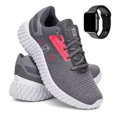 Kit Tênis Feminino Leve Confortável na moda Academia Caminhada Corrida com Relógio digital