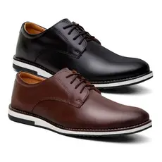 Kit 2 Pares de Sapato Social Masculino Oxford Fino De Couro Premium Com Solado Macio Dia a Dia Mega Confortável Estilo