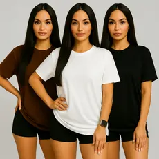 Kit 3 Camisetas Oversized Femininas Lisas Streetwear Algodão Penteado Casual Urbana Moda Conforto Dia