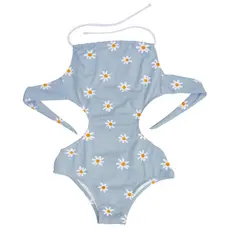 Maiô Infantil Estampado Flores Ciano Menina Praia Piscina Natação Verão Confortável Fofo Leve Secagem Rápida