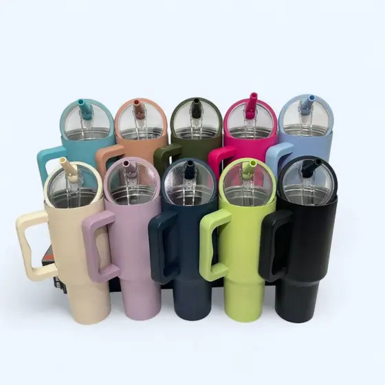 copo Térmico Inox 1,2 Litros com Canudo, Alça, Tampa 40oz, com bico, tampa transparente