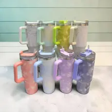 Copo Térmico Aço Inox 1200 Ml Com Alça e Canudo Tie Dye